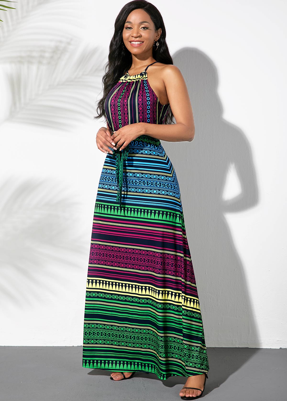 Multicolor Striped Bowknot Sash Dress