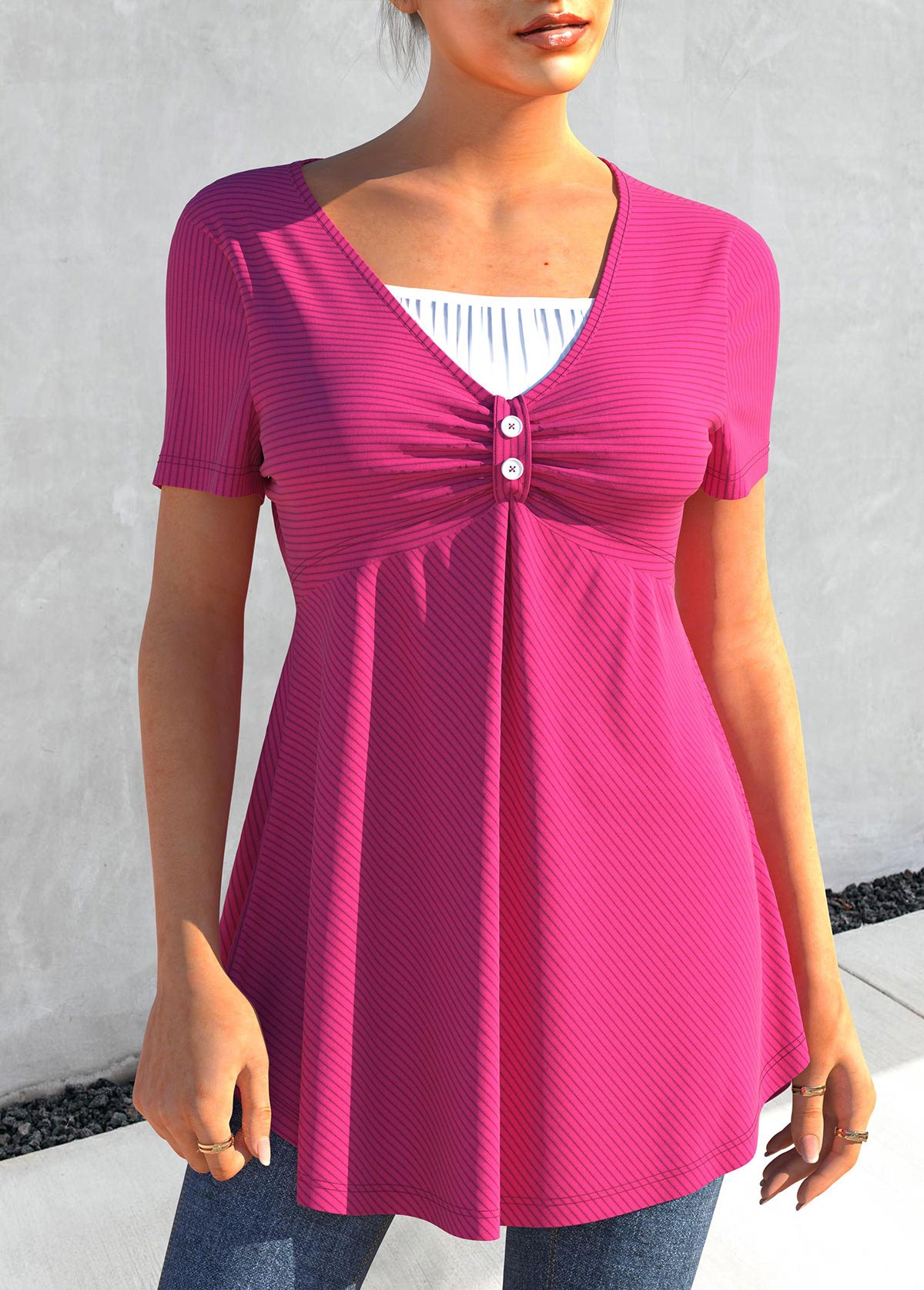 Short Sleeve Pit Fabric Hot Pink T Shirt