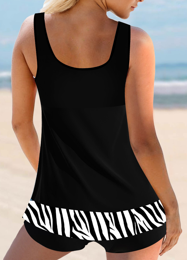 Black Zebra Print Mesh Stitching Tankini Top-No Bottom | picture 
