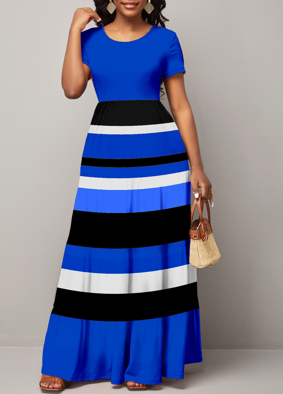 Royal Blue Striped Short Sleeve Dress