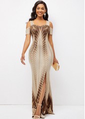 Texture Knitted Foil Print Side Slit Dress