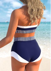 Button High Waisted Striped Navy Bikini Set | thumb picture 
