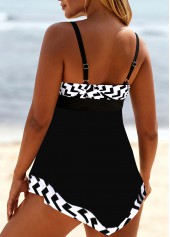 Asymmetry Geometric Print Black Tankini Set | thumb picture 