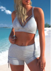 Glitter Fabric Light Grey Mid Waist Bikini Set | thumb picture 