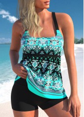 Tribal Print Cyan Wide Strap Tankini Top-No Bottom | picture 1