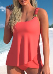Coral Red Metal Detail Wide Strap Tankini Set | thumb picture 