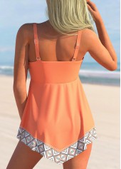 Tribal Geometric Print Coral Orange Swimdress Top-No Bottom | picture 2