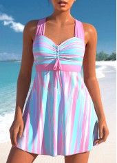 Graffiti Print Light Pink Striped Swimdress Top-No Bottom | picture 1