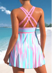 Graffiti Print Light Pink Striped Swimdress Top-No Bottom | picture 2