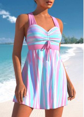 Graffiti Print Light Pink Striped Swimdress Top-No Bottom | picture 3