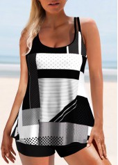 Black Geometric Print Double Straps Tankini Set | thumb picture 