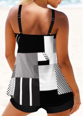 Black Geometric Print Double Straps Tankini Set | thumb picture 