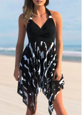 Brushstroke Print Color Block Swimdress Top-No Bottom | picture 1