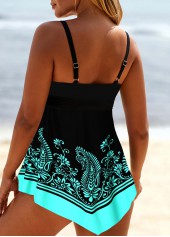 Tribal Print Cyan Asymmetric Hem Swimdress Top-No Bottom | picture 2
