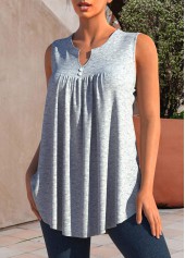 Split Neck Grey Marl Decorative Button Tank Top | thumb picture 