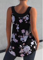 Floral Print Black Decorative Button Tank Top | thumb picture 