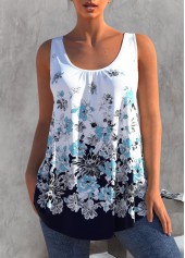 Floral Print Round Neck White Tank Top