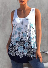 Floral Print Round Neck White Tank Top | thumb picture 