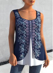 Tribal Print Navy Blue Faux Two Piece Tank Top | thumb picture 