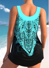 Cyan Tribal Print Wide Strap Tankini Set | thumb picture 