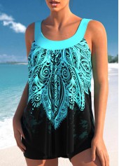 Cyan Tribal Print Wide Strap Tankini Set | thumb picture 