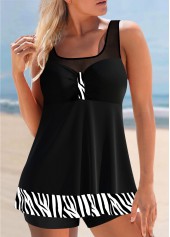 Black Zebra Print Mesh Stitching Tankini Top-No Bottom | picture 1