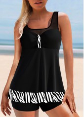 Black Zebra Print Mesh Stitching Tankini Top-No Bottom | picture 3
