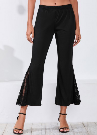 Lace Stitching Mid Waist Black Flare Pants     2nd 10%, 3rd 20%, 4th 40%