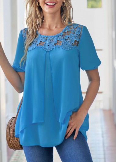  Modlily-Women's Clothing > Tops > Blouses&Shirts-COLOR-Sky Blue