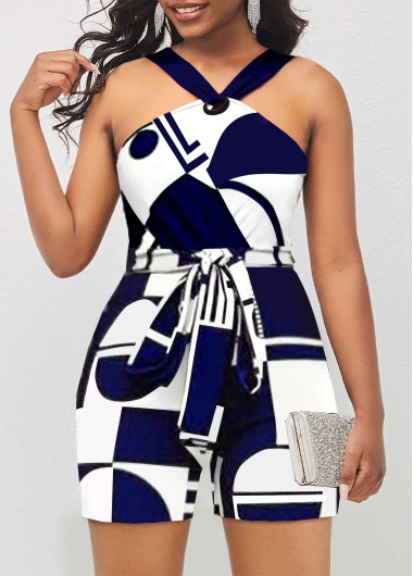 Geometric Print Belted Color Block Romper     2nd 10%, 3rd 20%, 4th 40%