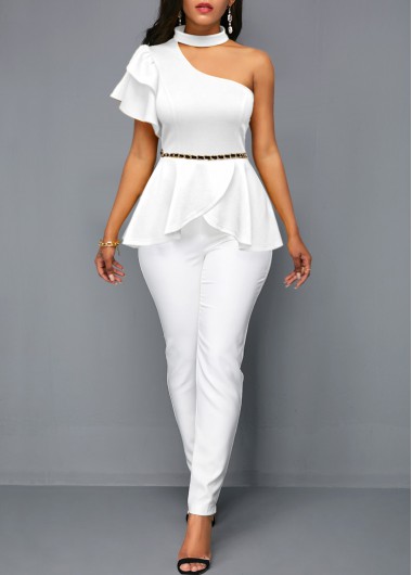 Layered Ruffle Sleeve Halter White Jumpsuit     2nd 10%, 3rd 20%, 4th 40%
