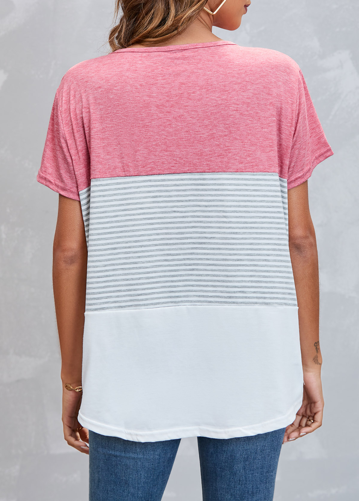Round Neck Striped Pink T Shirt