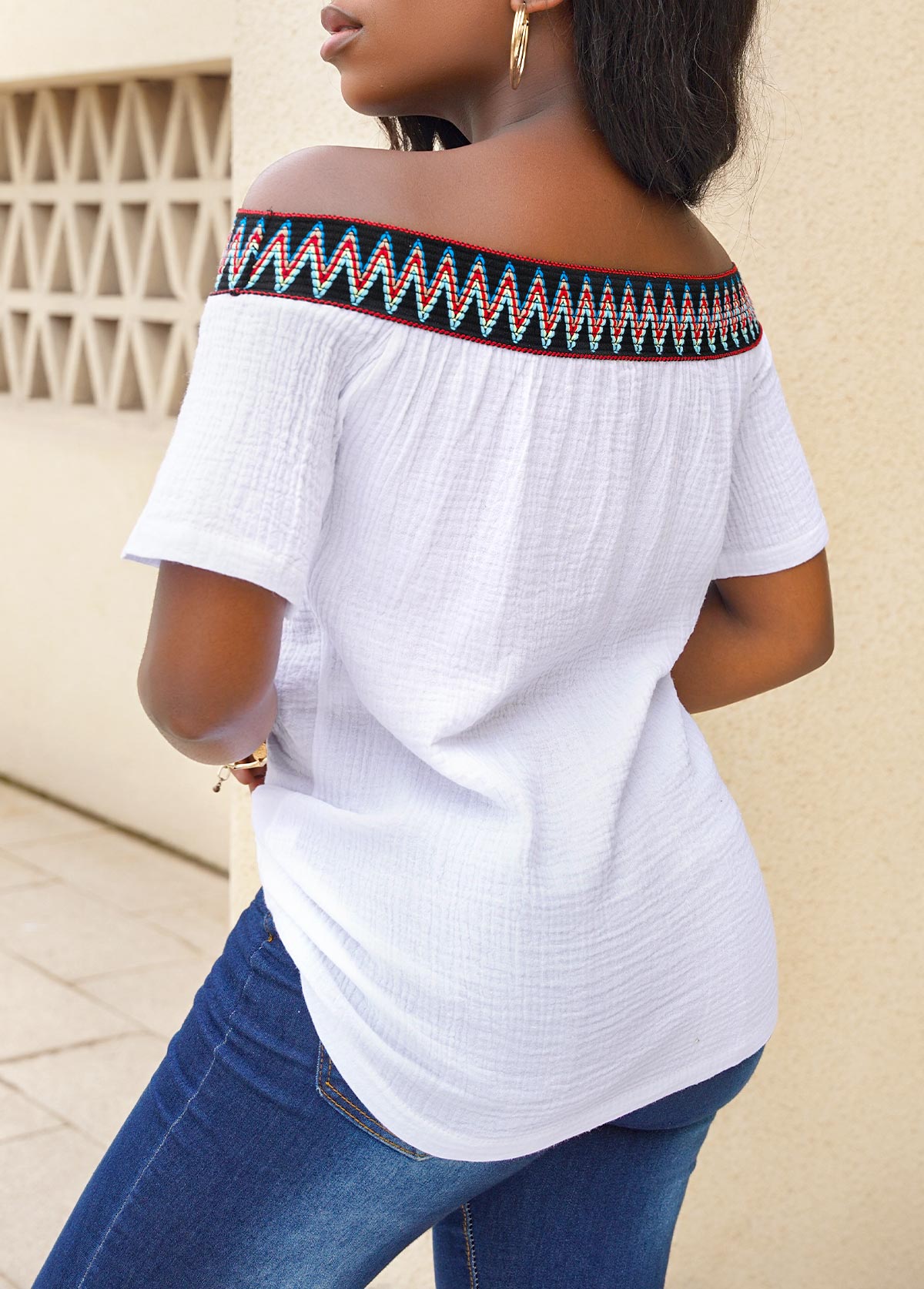 Off Shoulder Short Sleeve White T Shirt USD 11.98