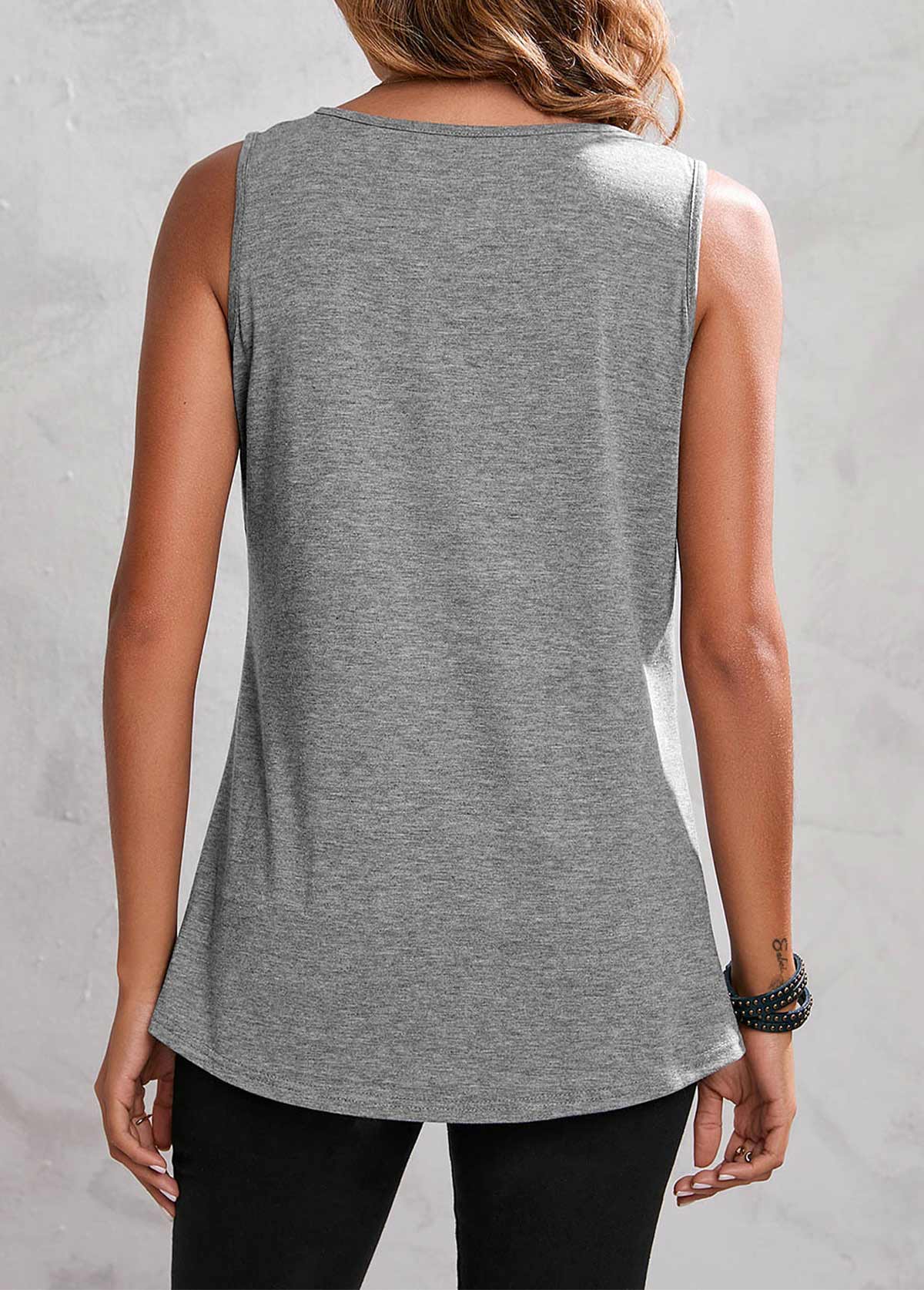 Lace Stitching Grey Marl Round Neck Tank Top | picture 