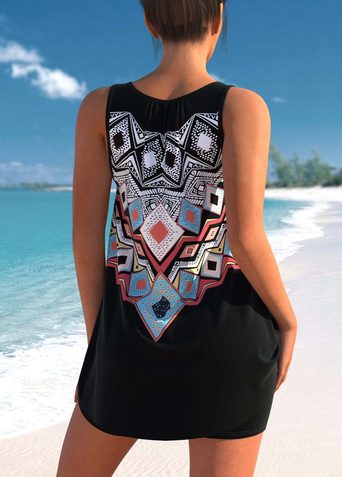 Tribal Print Black Bowknot Tankini Top-No Bottom | picture 