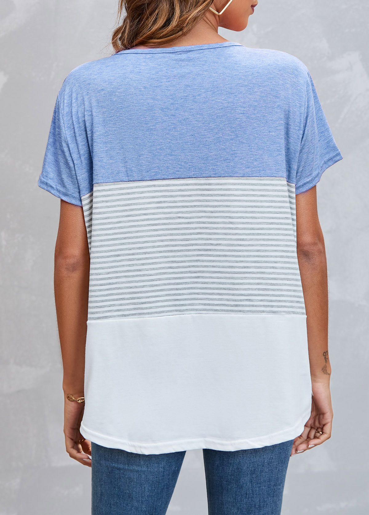 Round Neck Striped Light Blue T Shirt | picture 
