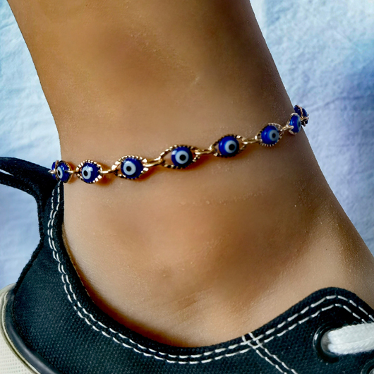 Royal Blue Beads Detail Chain Design Anklet
