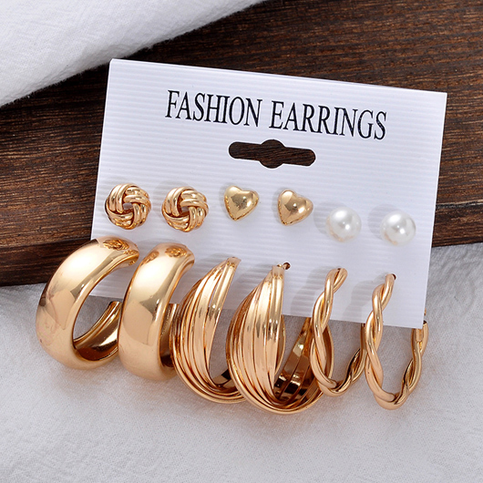 Gold Pearl Design Metal Detail Earring Set