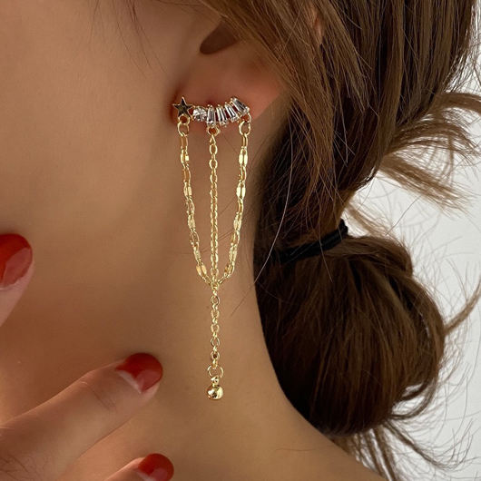 Gold Star Design Rhinestone Metal Detail Earrings