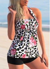 Floral Print Leopard Halter Tankini Set | thumb picture 