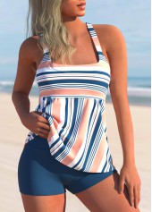 Plus Size Multi Color Striped Tankini Set