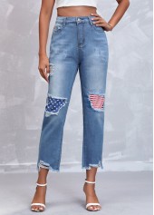 American Flag Print Denim Blue Jeans