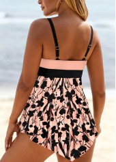 Pink Floral Print Lace Up Swimdress Top-No Bottom | picture 2