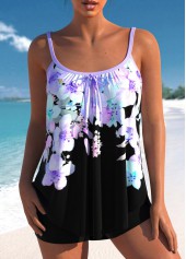 Bowknot Floral Print Light Purple Tankini Top-No Bottom | picture 1