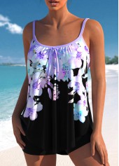 Bowknot Floral Print Light Purple Tankini Top-No Bottom | picture 3