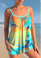 Tropical Print Cyan Bowknot Tankini Set | thumb picture 