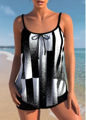 Bowknot Geometric Print Black Contrast Tankini Top-No Bottom | picture 1