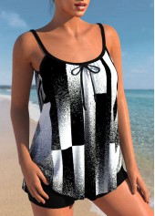 Bowknot Geometric Print Black Contrast Tankini Top-No Bottom | picture 3