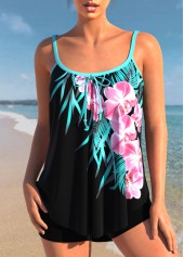 Floral Print Black Bowknot Tankini Top-No Bottom | picture 1