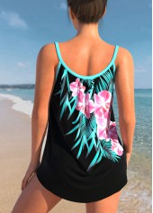 Floral Print Black Bowknot Tankini Top-No Bottom | picture 2